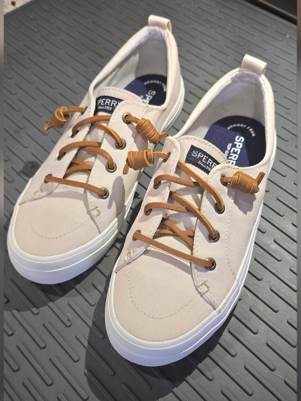 Sperry Women's Cream Canvas Boat Shoes with Tan Laces - Picture 8 of 8